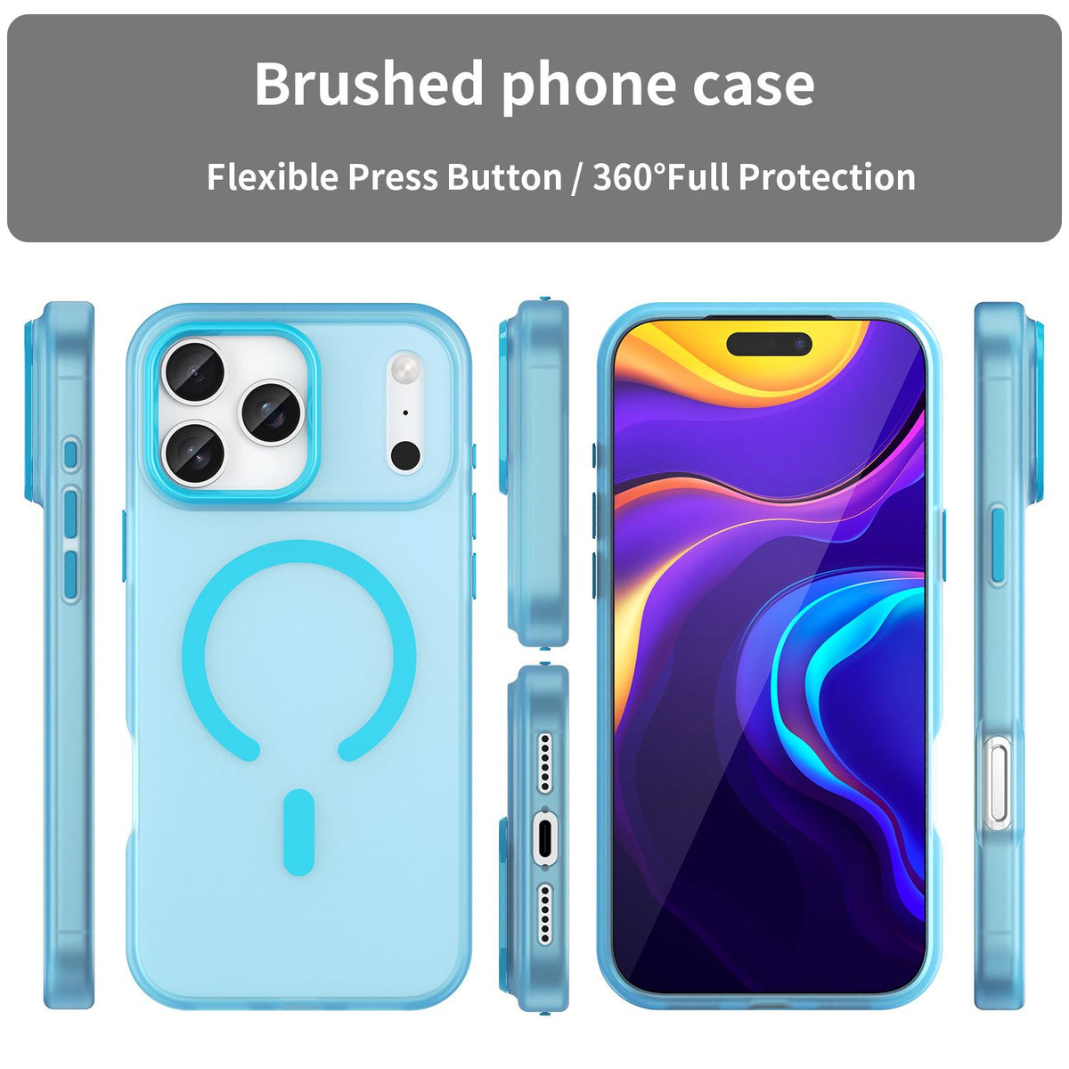 For iPhone 18 Pro Max MagSafe Frosted Translucent TPU + PC Full Coverage Phone Case - Blue - EDA006083729E