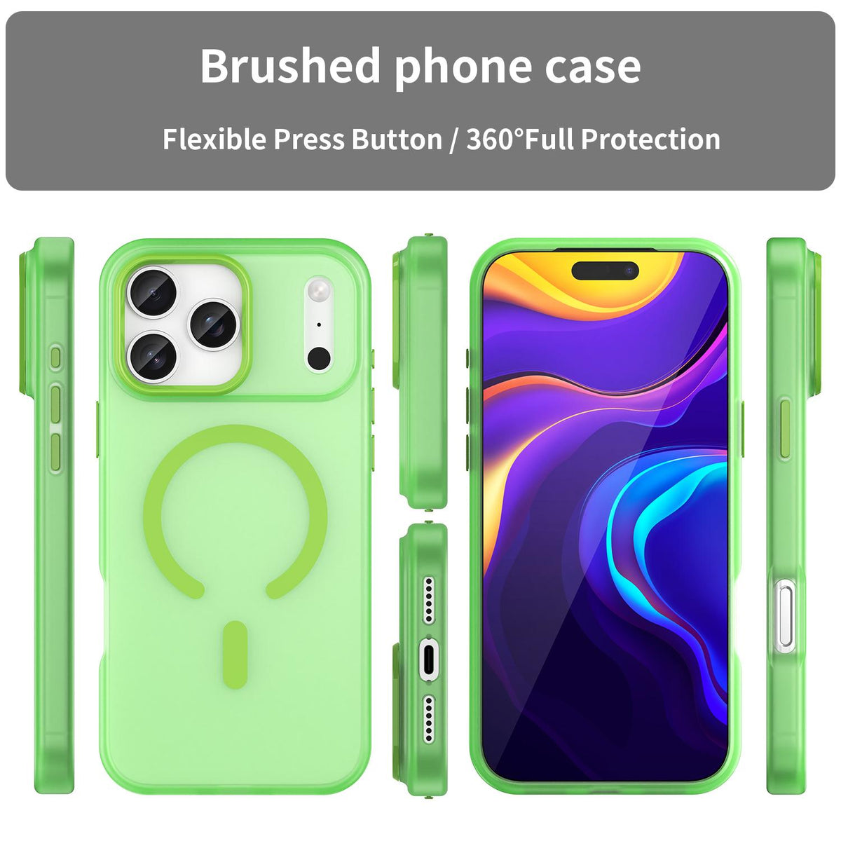 For iPhone 18 Pro Max MagSafe Frosted Translucent TPU + PC Full Coverage Phone Case - Green - EDA006083729F