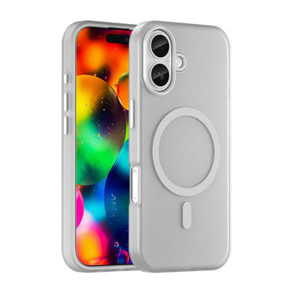 For iPhone 18 MagSafe Frosted Translucent TPU + PC Full Coverage Phone Case - White - EDA006083730B