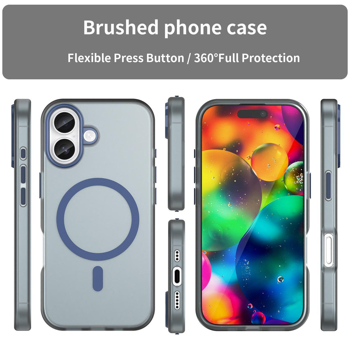 For iPhone 18 MagSafe Frosted Translucent TPU + PC Full Coverage Phone Case - Dark Blue - EDA006083730C