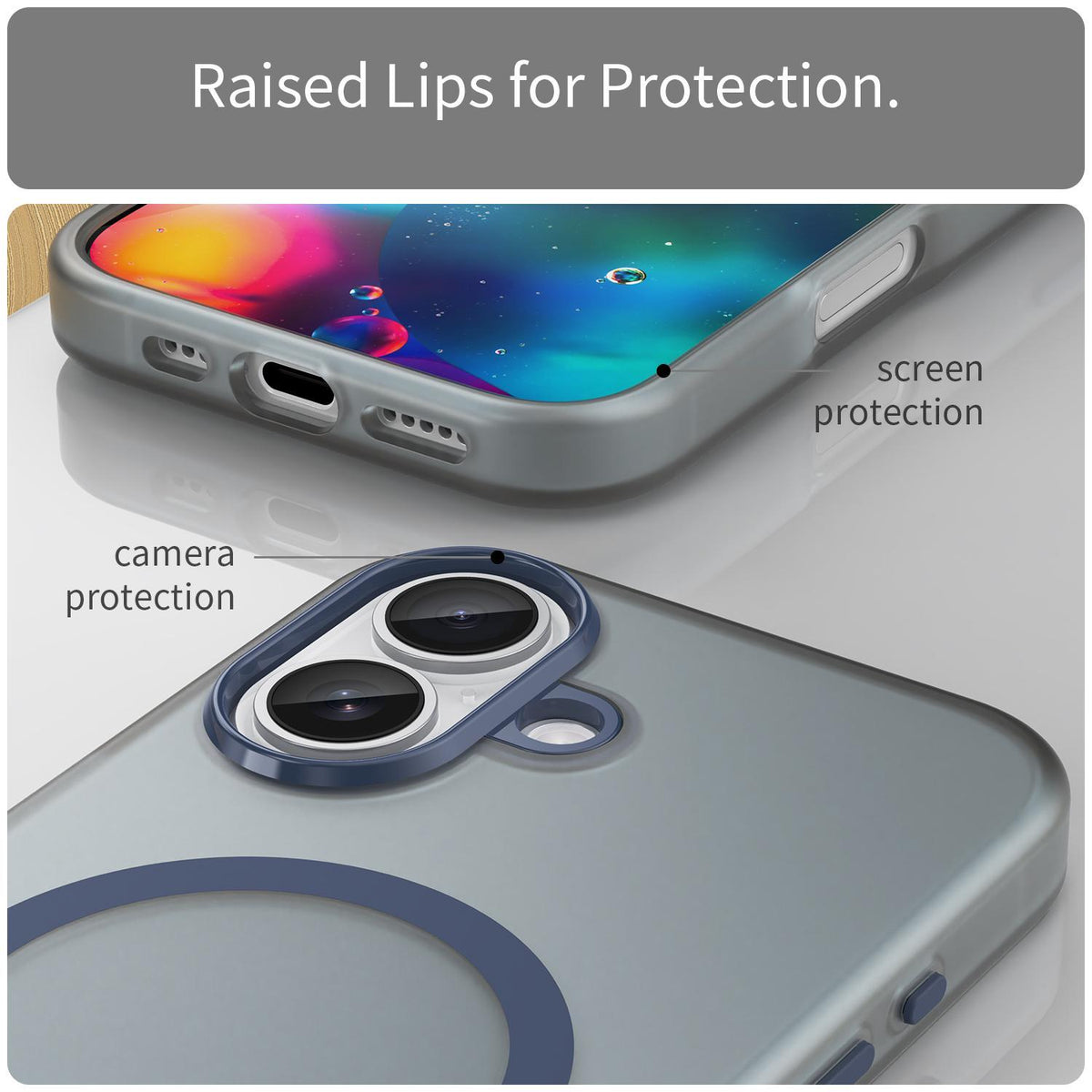 For iPhone 18 MagSafe Frosted Translucent TPU + PC Full Coverage Phone Case - Dark Blue - EDA006083730C
