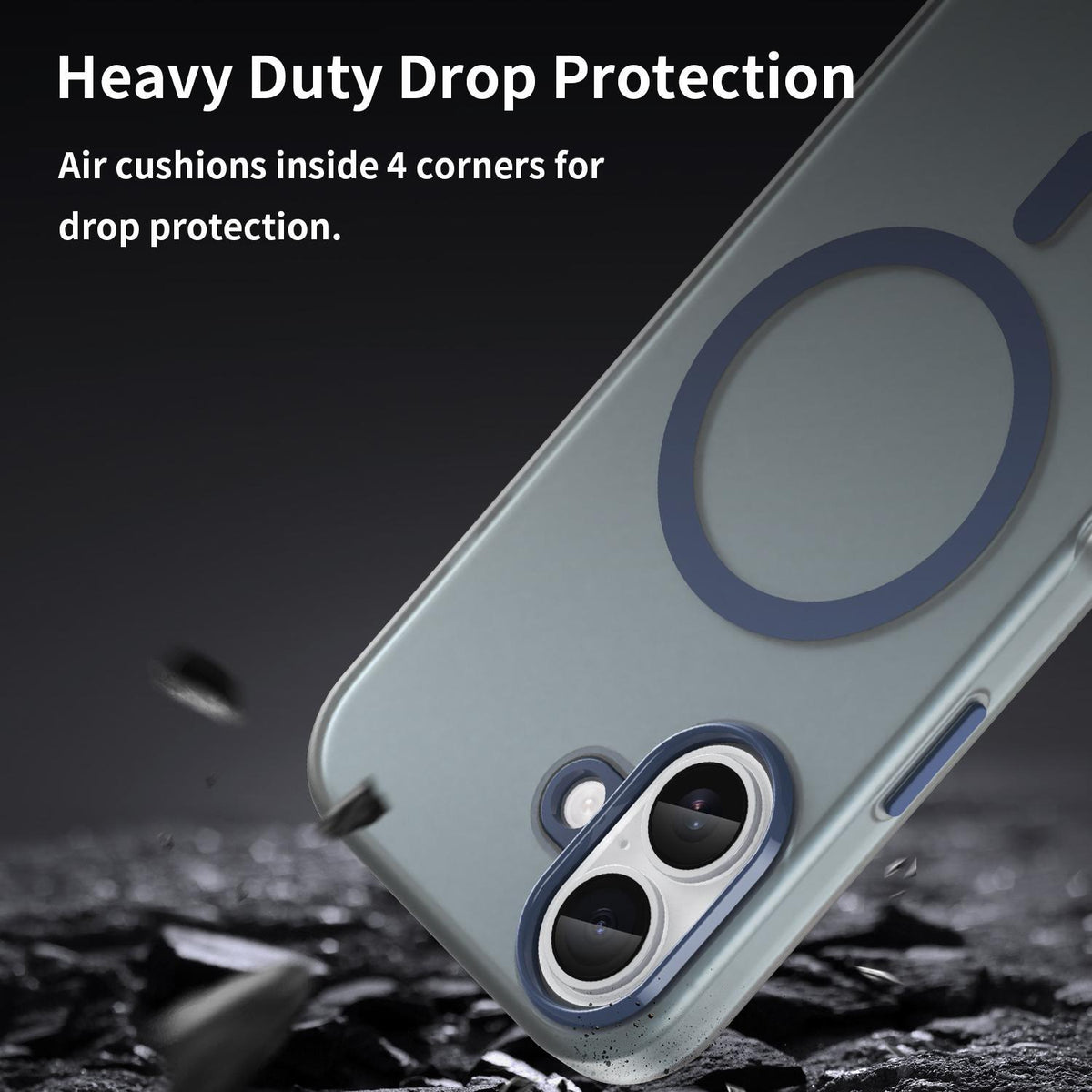 For iPhone 18 MagSafe Frosted Translucent TPU + PC Full Coverage Phone Case - Dark Blue - EDA006083730C