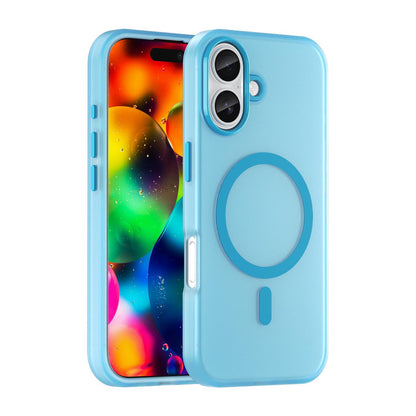 For iPhone 18 MagSafe Frosted Translucent TPU + PC Full Coverage Phone Case - Blue - EDA006083730E