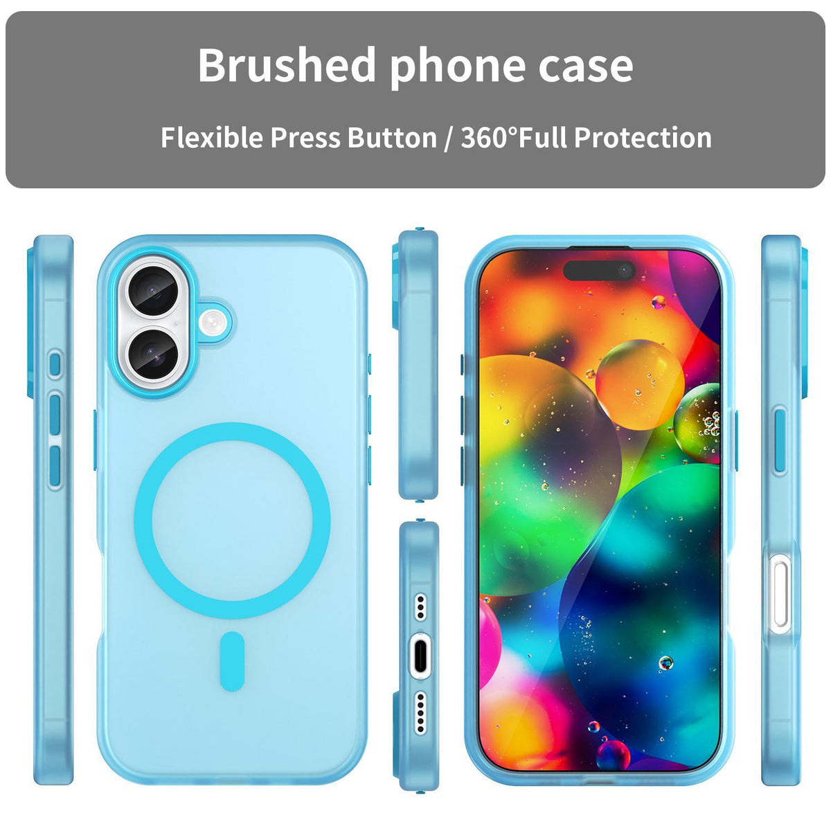 For iPhone 18 MagSafe Frosted Translucent TPU + PC Full Coverage Phone Case - Blue - EDA006083730E