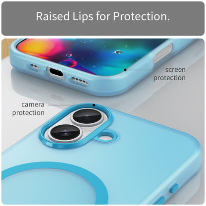For iPhone 18 MagSafe Frosted Translucent TPU + PC Full Coverage Phone Case - Blue - EDA006083730E