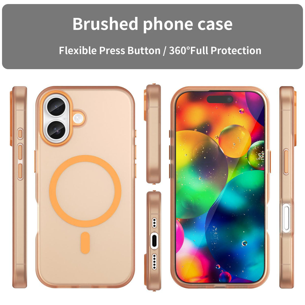 For iPhone 18 MagSafe Frosted Translucent TPU + PC Full Coverage Phone Case - Orange - EDA006083730I