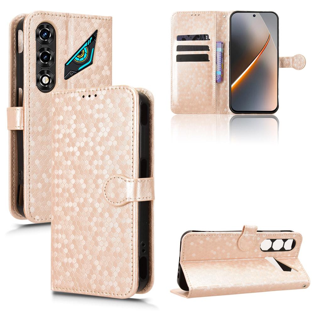 For ZTE nubia Neo 5 5G Honeycomb Dot Texture Leather Phone Case - Gold - EDA006105340B