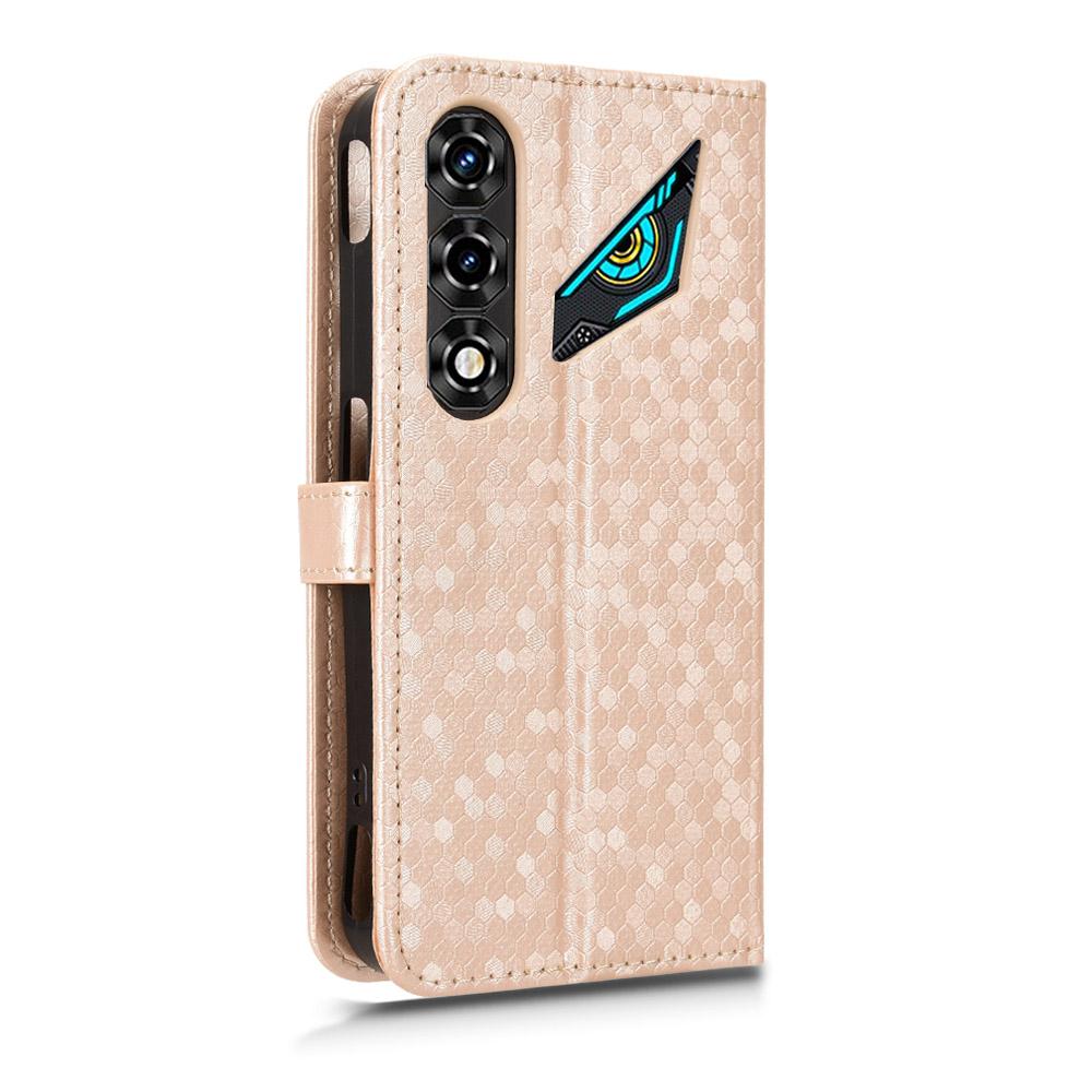 For ZTE nubia Neo 5 5G Honeycomb Dot Texture Leather Phone Case - Gold - EDA006105340B
