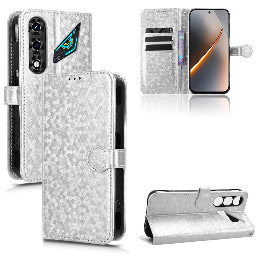 For ZTE nubia Neo 5 5G Honeycomb Dot Texture Leather Phone Case - Silver - EDA006105340E
