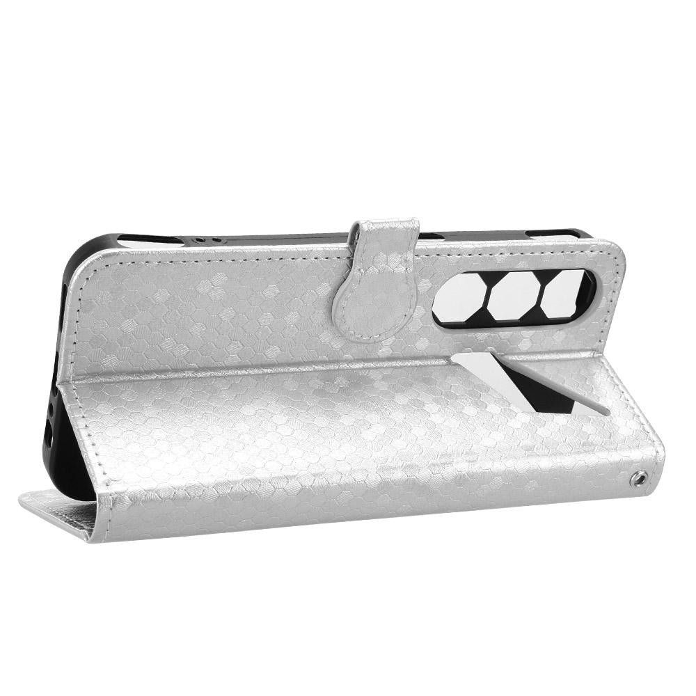 For ZTE nubia Neo 5 5G Honeycomb Dot Texture Leather Phone Case - Silver - EDA006105340E