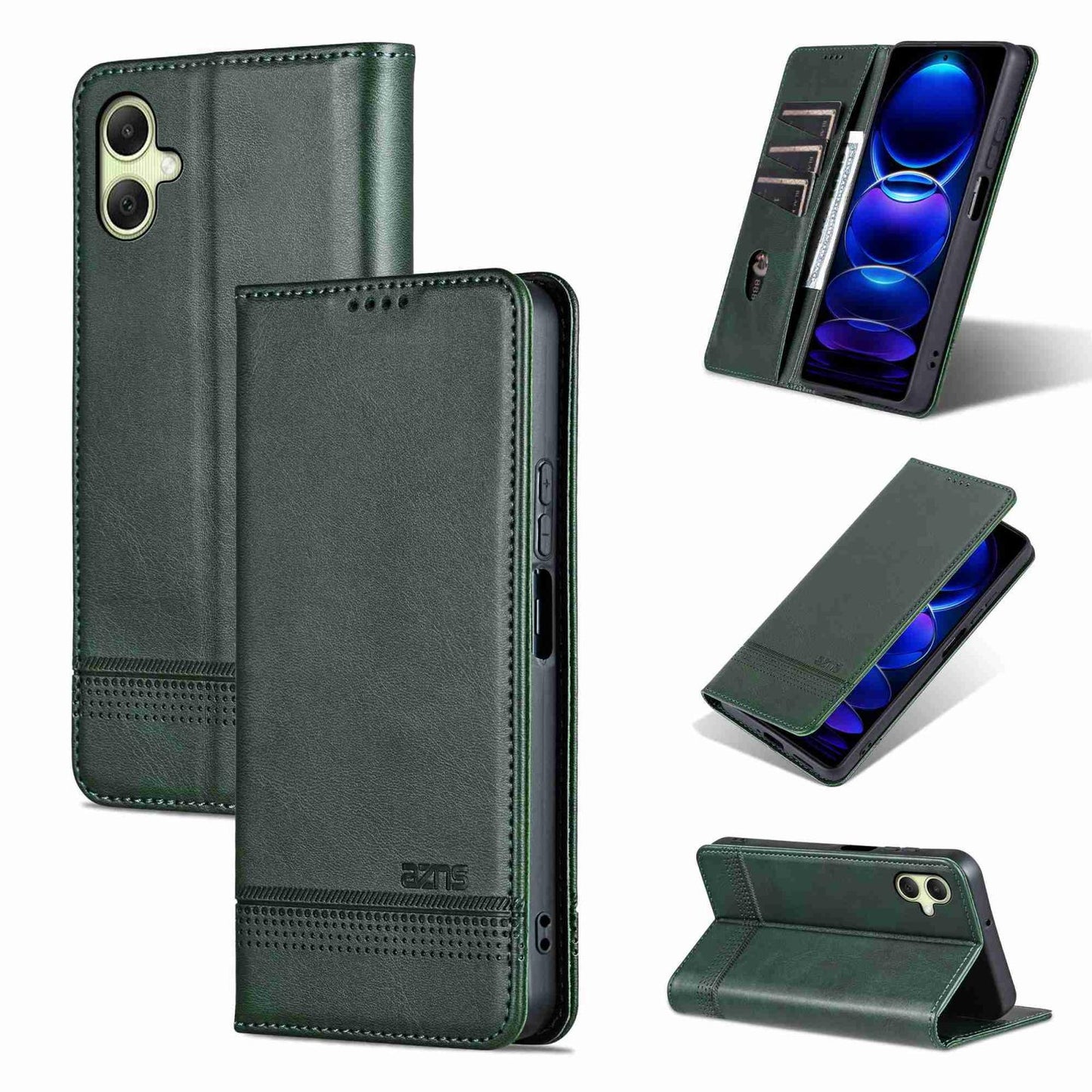 For Galaxy A08 5G/A07 5G AZNS Magnetic Calf Texture Flip Leather Phone Case(Dark Green)