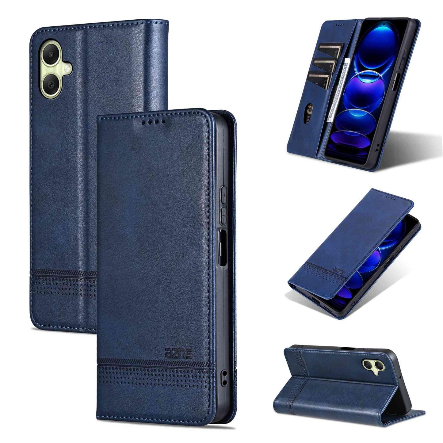 For Galaxy A08 5G/A07 5G AZNS Magnetic Calf Texture Flip Leather Phone Case(Dark Blue)