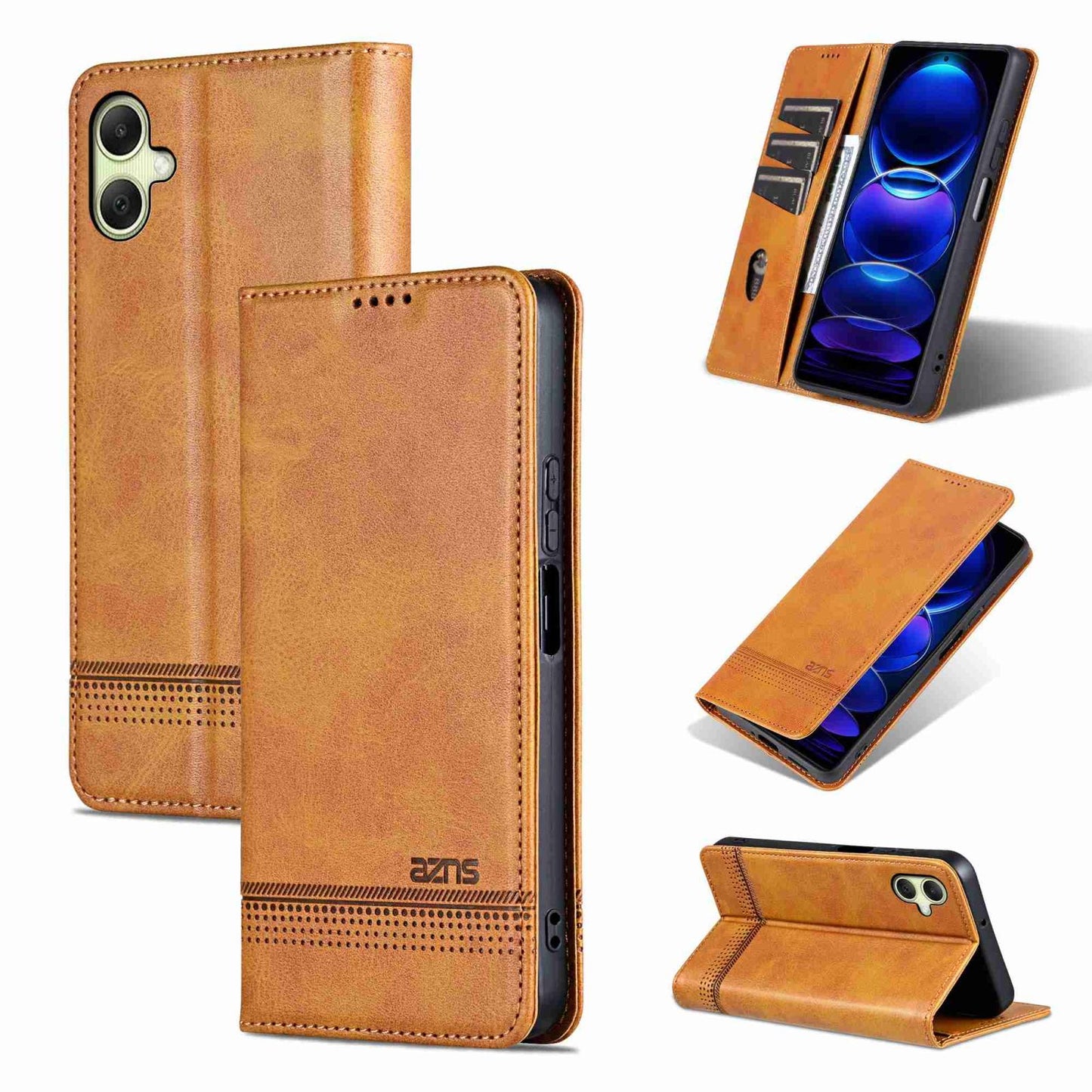 For Galaxy A08 5G/A07 5G AZNS Magnetic Calf Texture Flip Leather Phone Case(Light Brown)