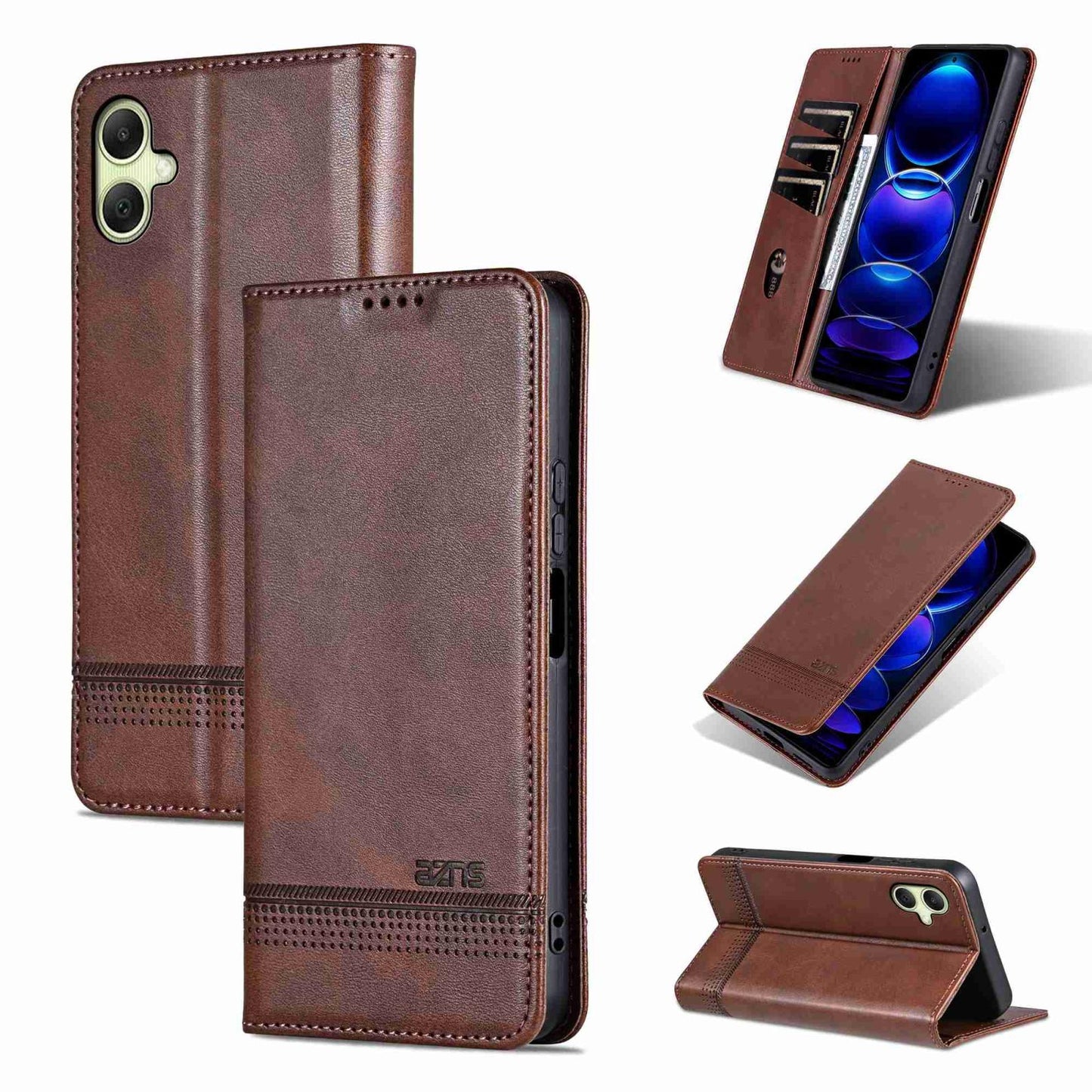 For Galaxy A08 5G/A07 5G AZNS Magnetic Calf Texture Flip Leather Phone Case(Dark Brown)