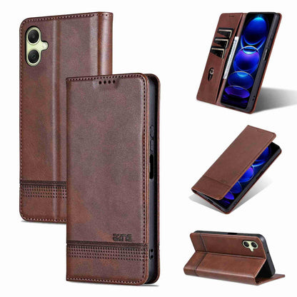 For Galaxy A08 5G/A07 5G AZNS Magnetic Calf Texture Flip Leather Phone Case(Dark Brown)