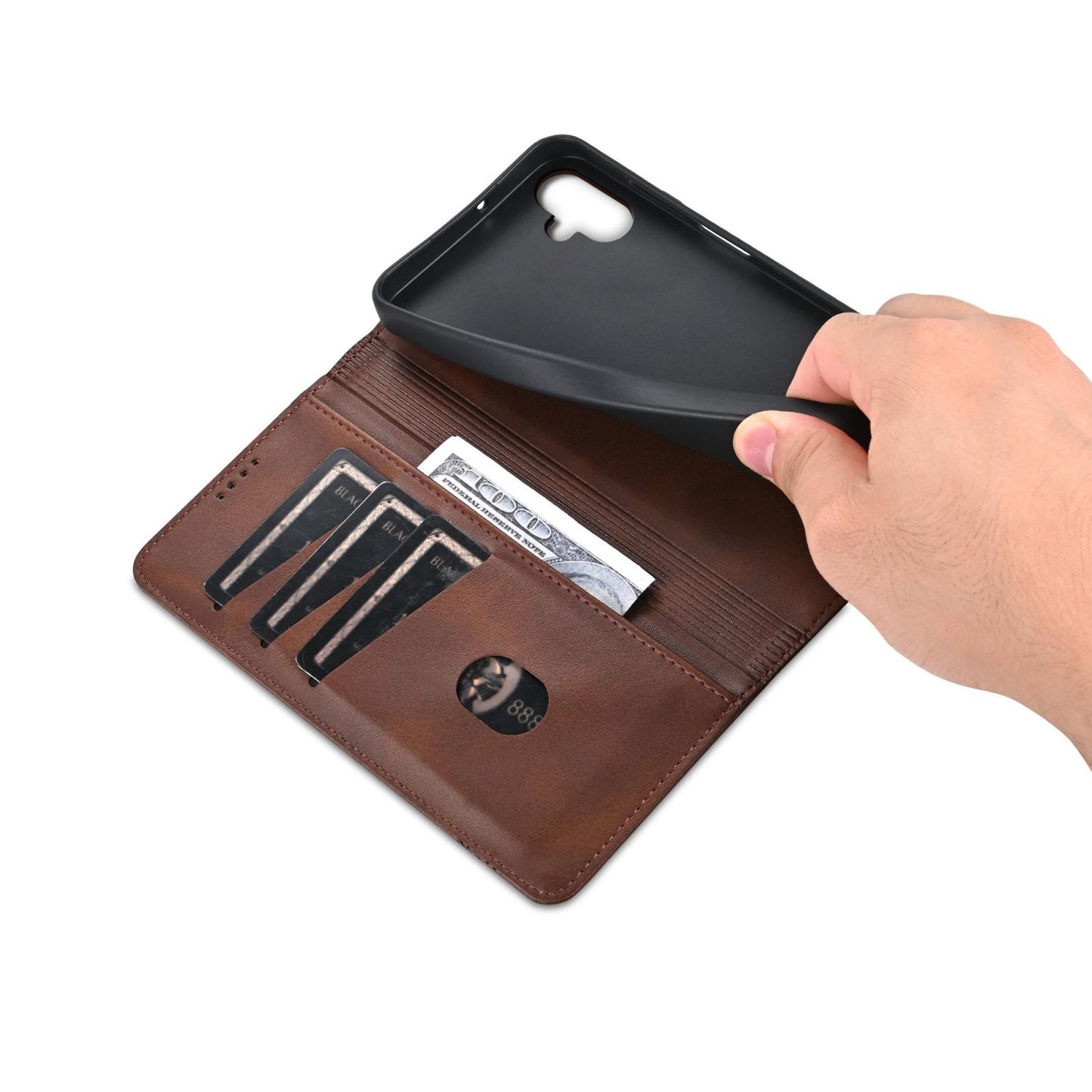 For Galaxy A08 5G/A07 5G AZNS Magnetic Calf Texture Flip Leather Phone Case(Dark Brown)