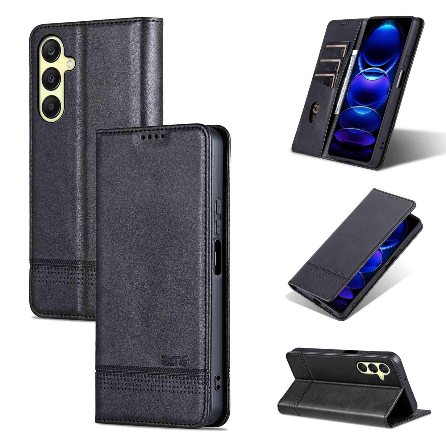 For Galaxy A18 5G/A17 5G AZNS Magnetic Calf Texture Flip Leather Phone Case(Black)