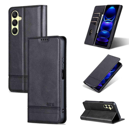 For Galaxy A18 5G/A17 5G AZNS Magnetic Calf Texture Flip Leather Phone Case(Black)