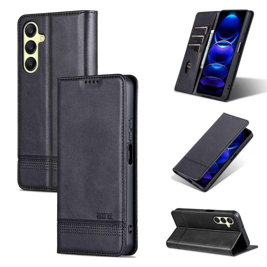 For Galaxy A18 5G/A17 5G AZNS Magnetic Calf Texture Flip Leather Phone Case(Black)