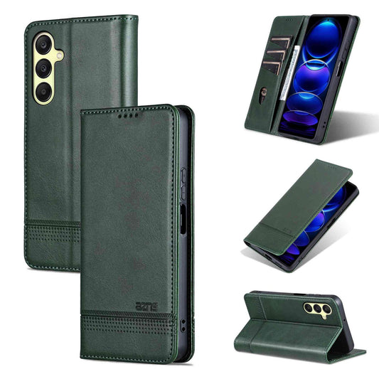 For Galaxy A18 5G/A17 5G AZNS Magnetic Calf Texture Flip Leather Phone Case(Dark Green)