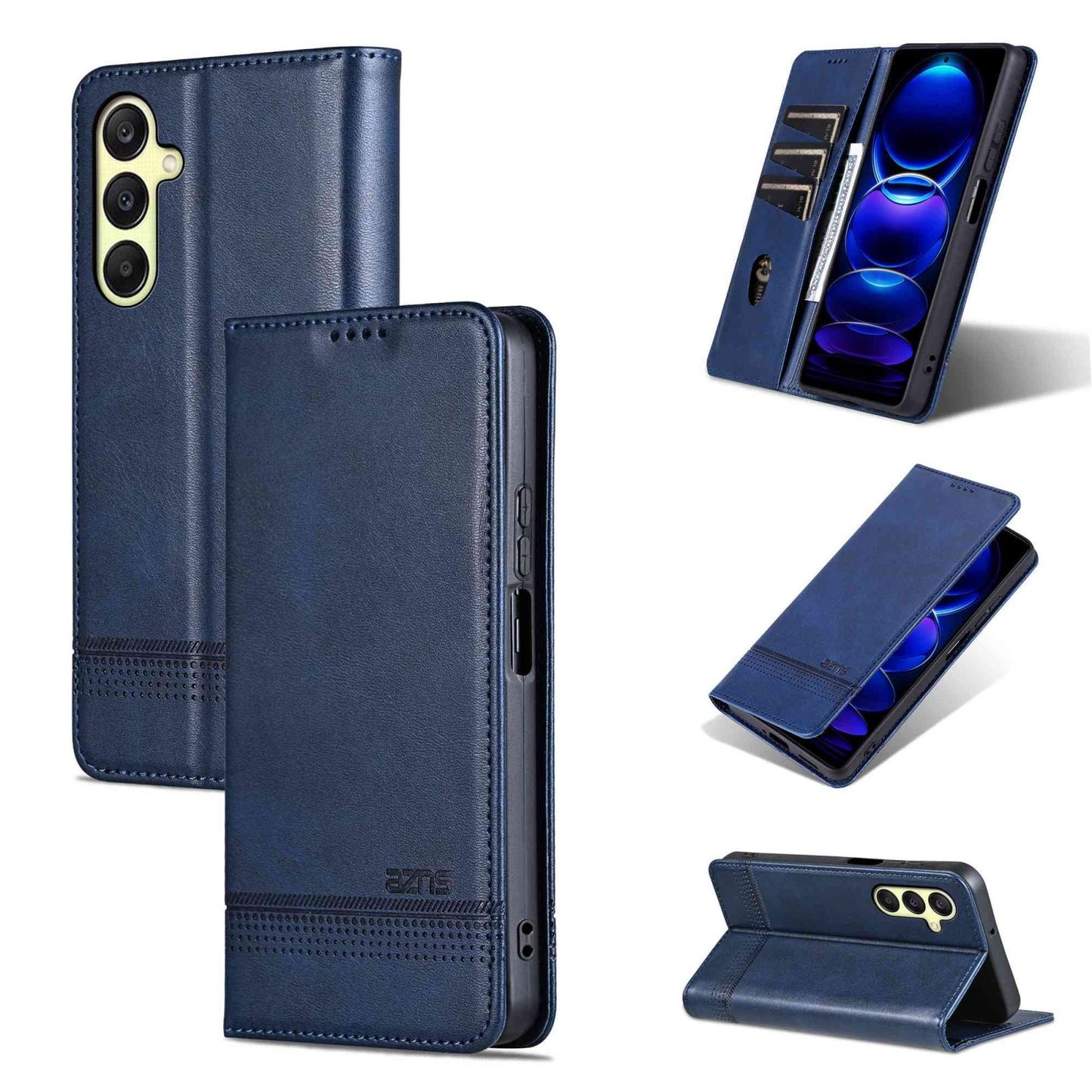 For Galaxy A18 5G/A17 5G AZNS Magnetic Calf Texture Flip Leather Phone Case(Dark Blue)