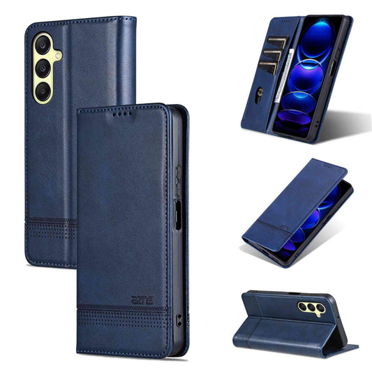 For Galaxy A18 5G/A17 5G AZNS Magnetic Calf Texture Flip Leather Phone Case(Dark Blue)