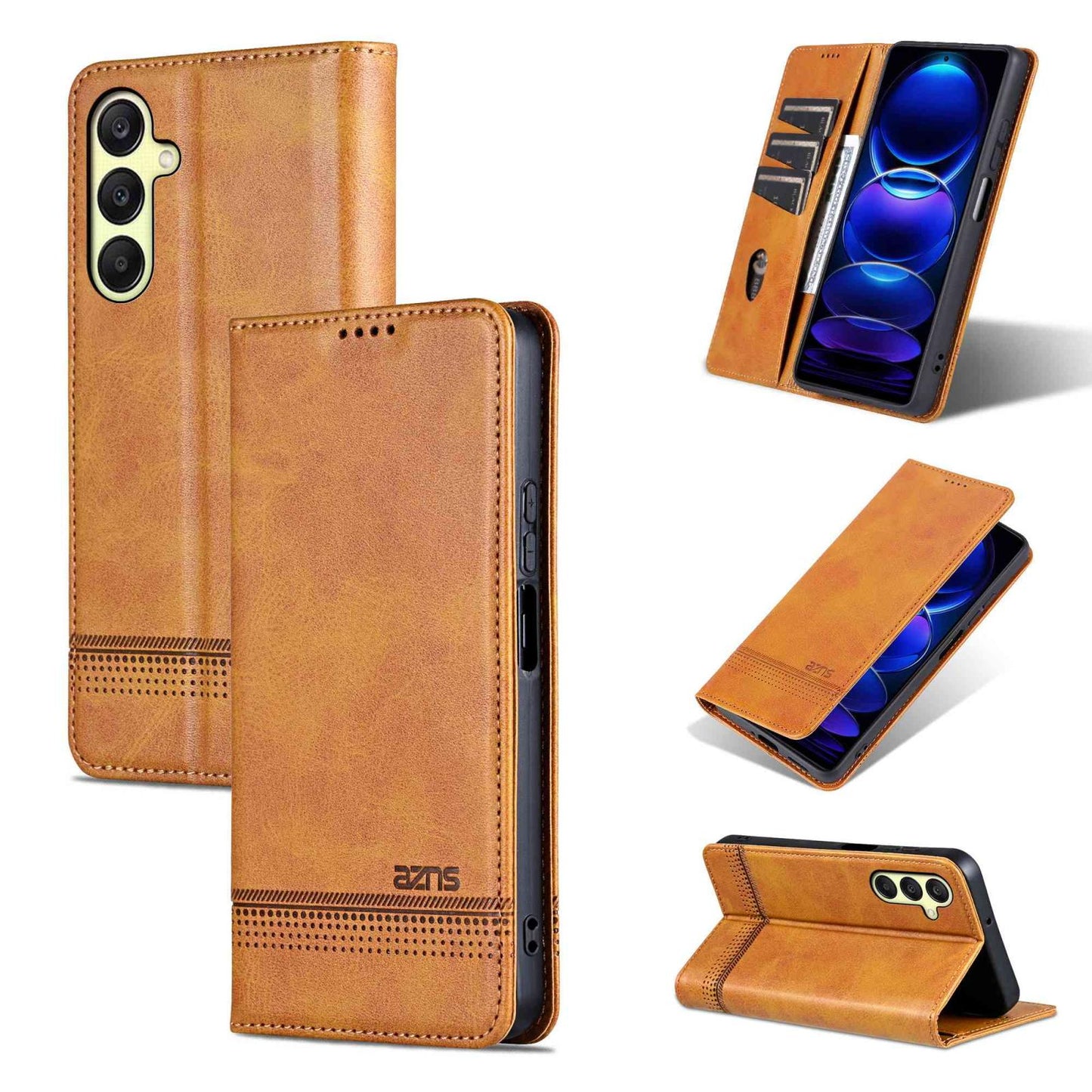 For Galaxy A18 5G/A17 5G AZNS Magnetic Calf Texture Flip Leather Phone Case(Light Brown)