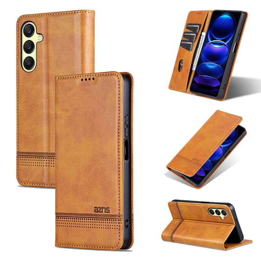 For Galaxy A18 5G/A17 5G AZNS Magnetic Calf Texture Flip Leather Phone Case(Light Brown)