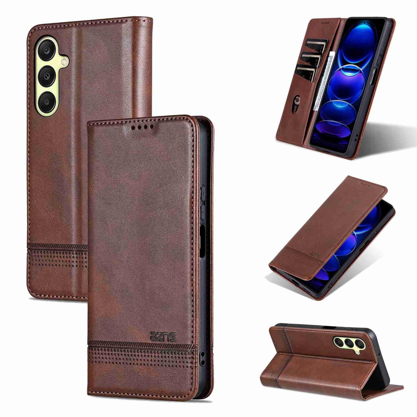 For Galaxy A18 5G/A17 5G AZNS Magnetic Calf Texture Flip Leather Phone Case(Dark Brown)