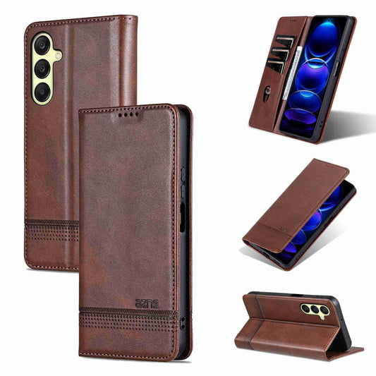 For Galaxy A18 5G/A17 5G AZNS Magnetic Calf Texture Flip Leather Phone Case(Dark Brown)