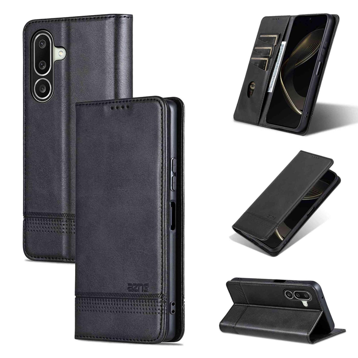 For Galaxy A27 5G AZNS Magnetic Calf Texture Flip Leather Phone Case(Black)