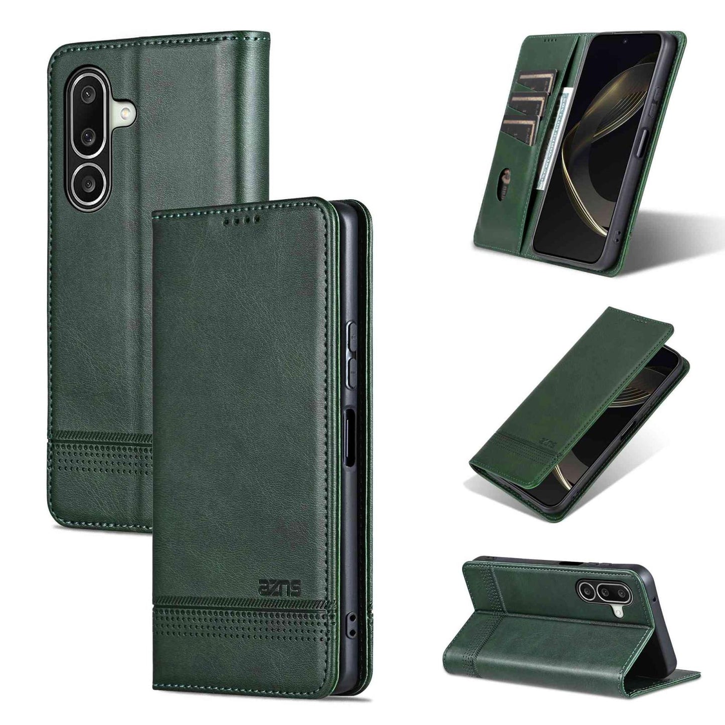 For Galaxy A27 5G AZNS Magnetic Calf Texture Flip Leather Phone Case(Dark Green)