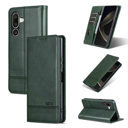 For Galaxy A27 5G AZNS Magnetic Calf Texture Flip Leather Phone Case(Dark Green)