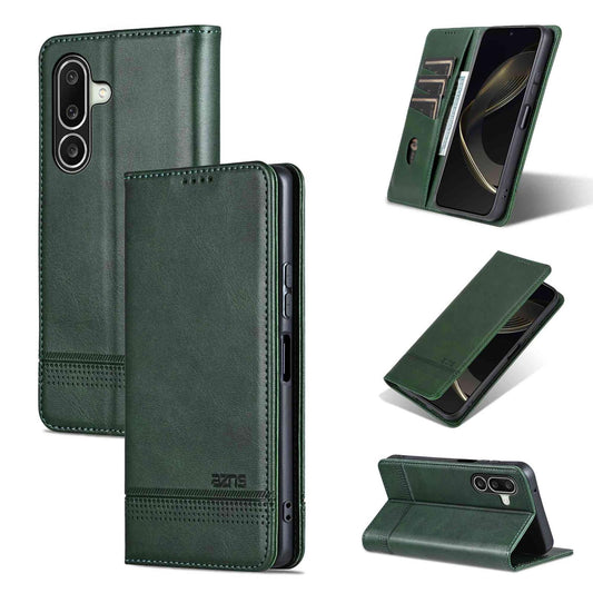 For Galaxy A27 5G AZNS Magnetic Calf Texture Flip Leather Phone Case(Dark Green)