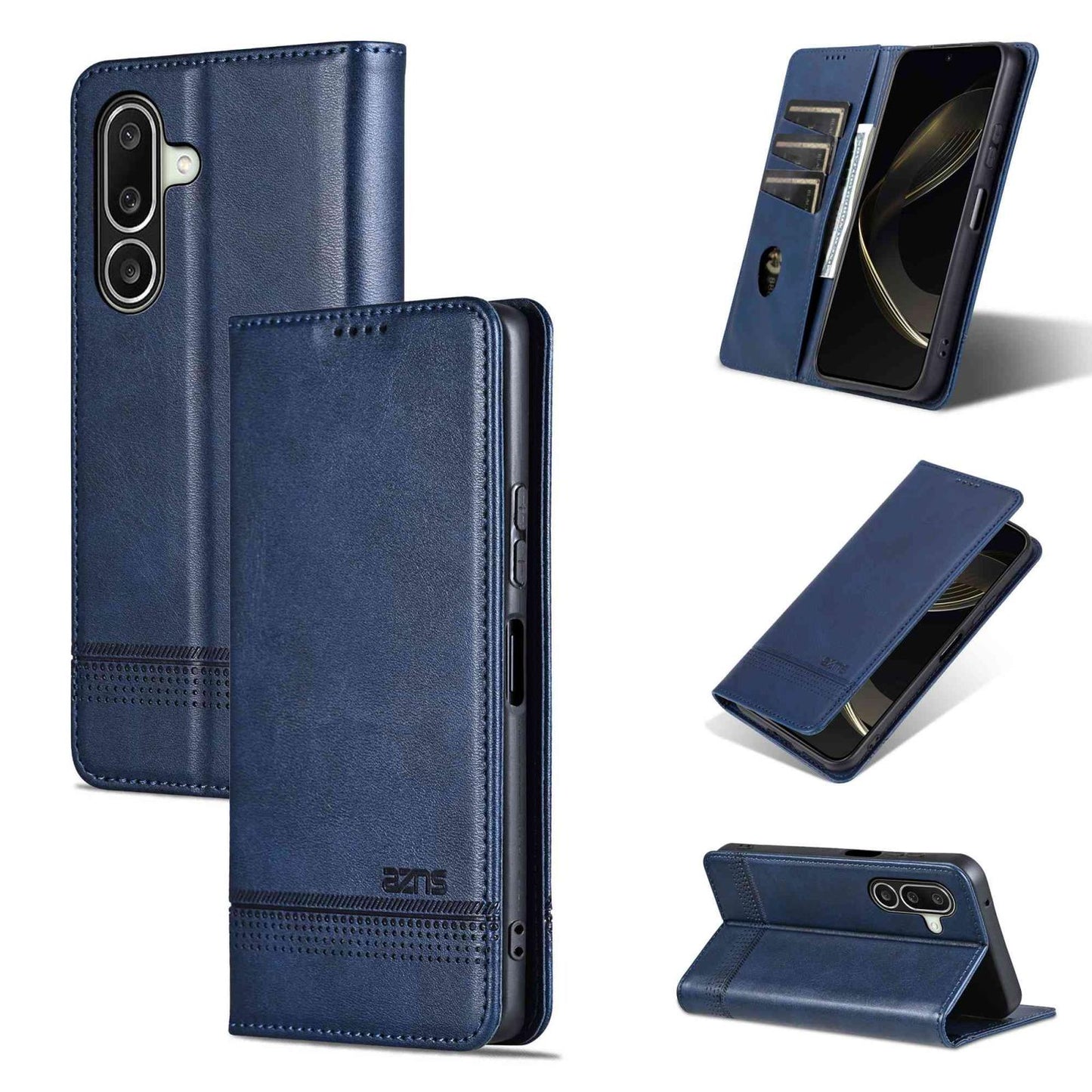 For Galaxy A27 5G AZNS Magnetic Calf Texture Flip Leather Phone Case(Dark Blue)