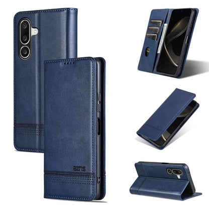 For Galaxy A27 5G AZNS Magnetic Calf Texture Flip Leather Phone Case(Dark Blue)