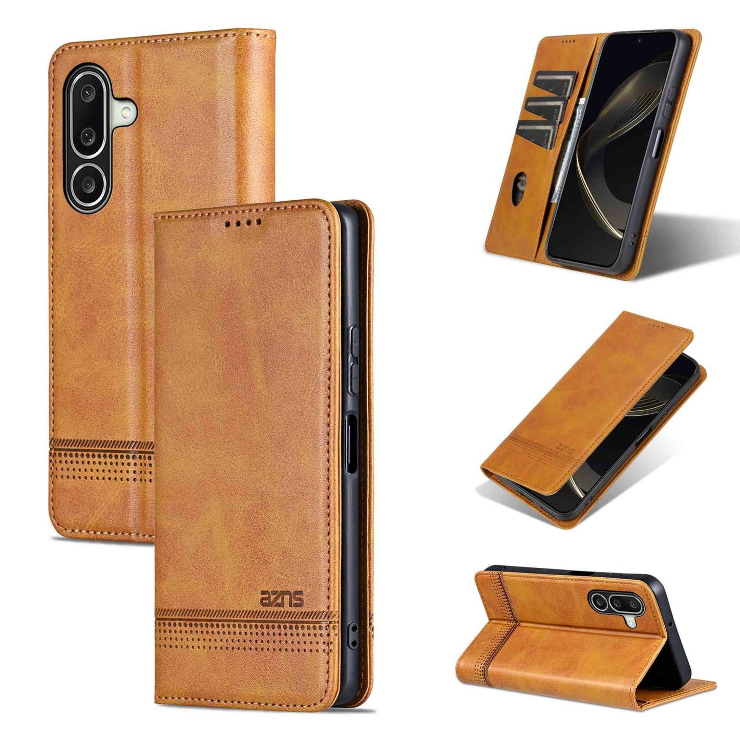 For Galaxy A27 5G AZNS Magnetic Calf Texture Flip Leather Phone Case(Light Brown)
