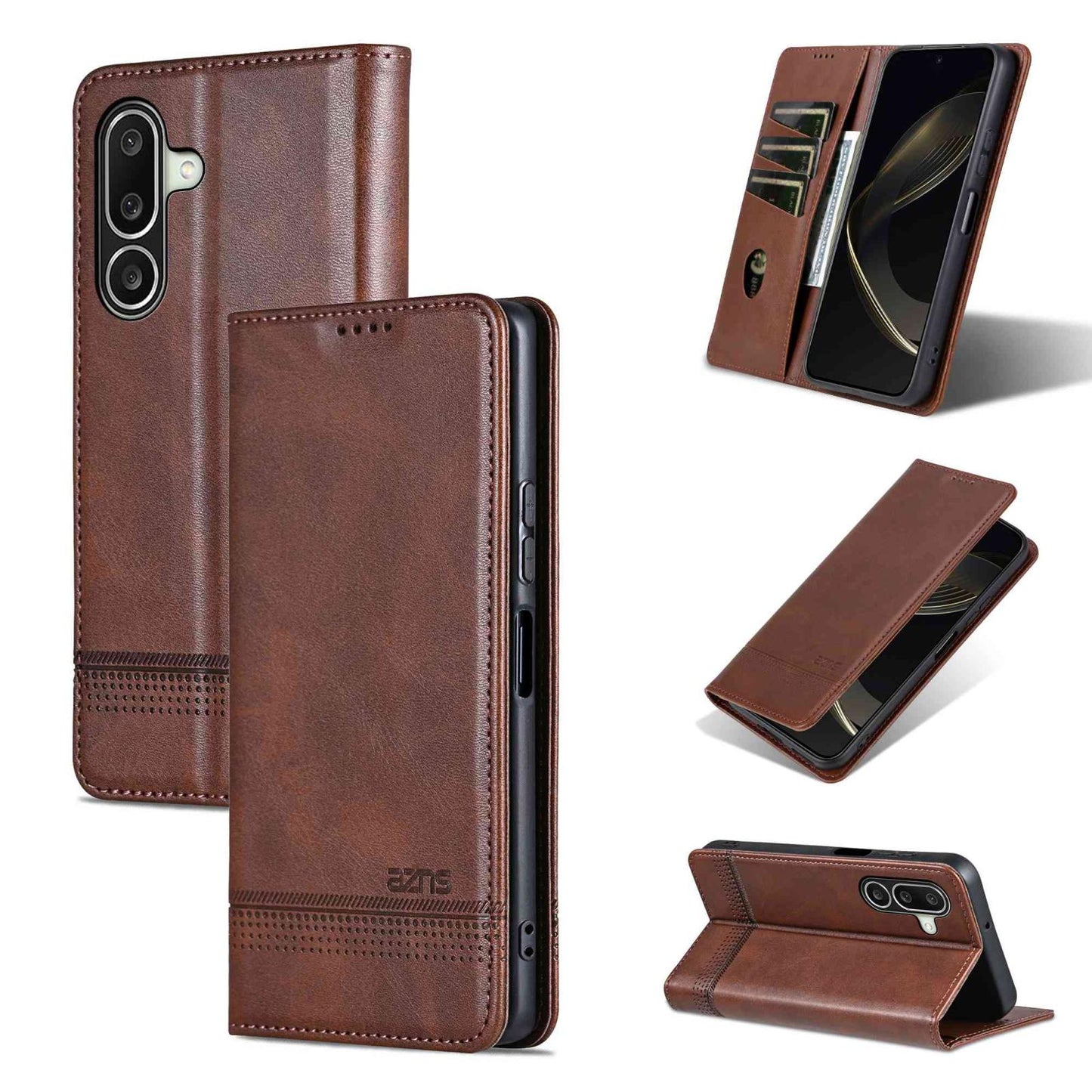 For Galaxy A27 5G AZNS Magnetic Calf Texture Flip Leather Phone Case(Dark Brown)