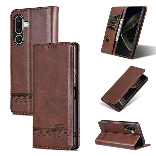 For Galaxy A27 5G AZNS Magnetic Calf Texture Flip Leather Phone Case(Dark Brown)