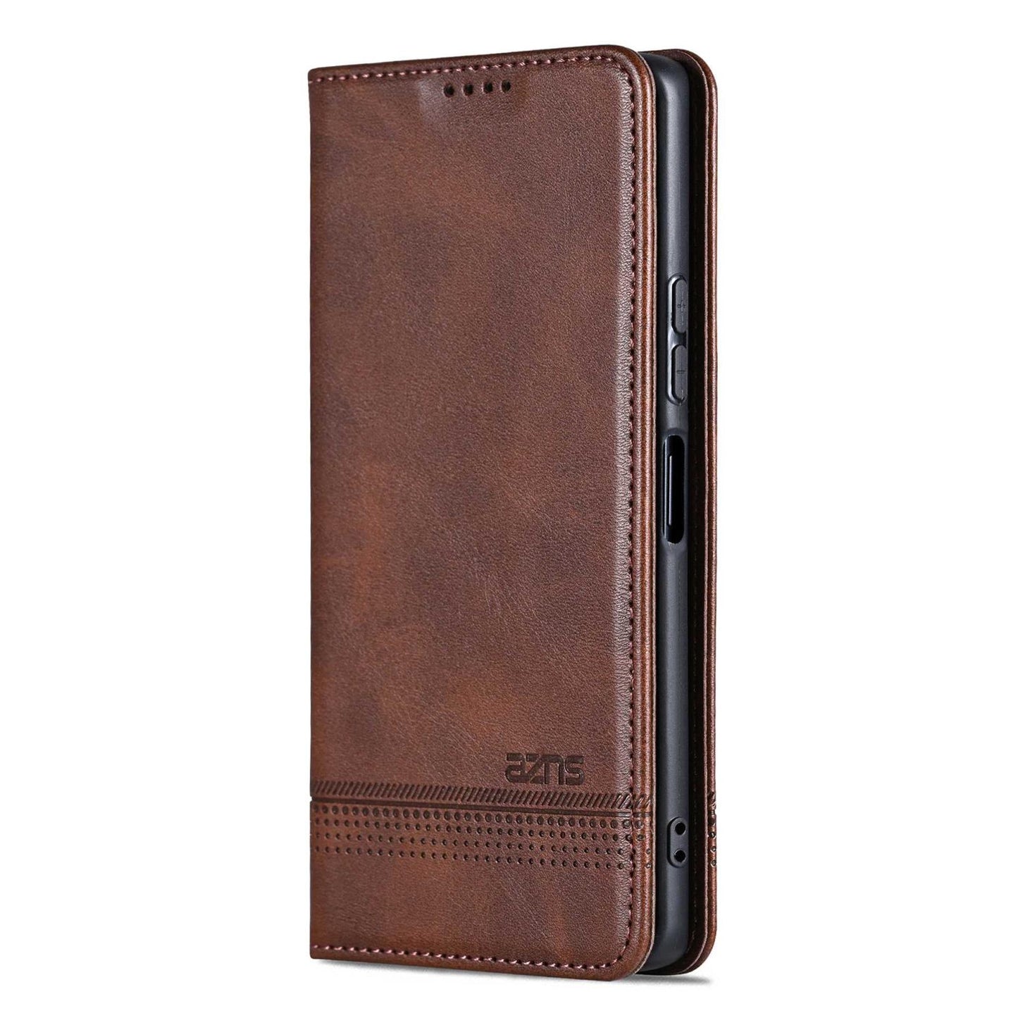 For Galaxy A27 5G AZNS Magnetic Calf Texture Flip Leather Phone Case(Dark Brown)
