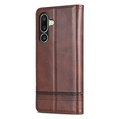 For Galaxy A27 5G AZNS Magnetic Calf Texture Flip Leather Phone Case(Dark Brown)