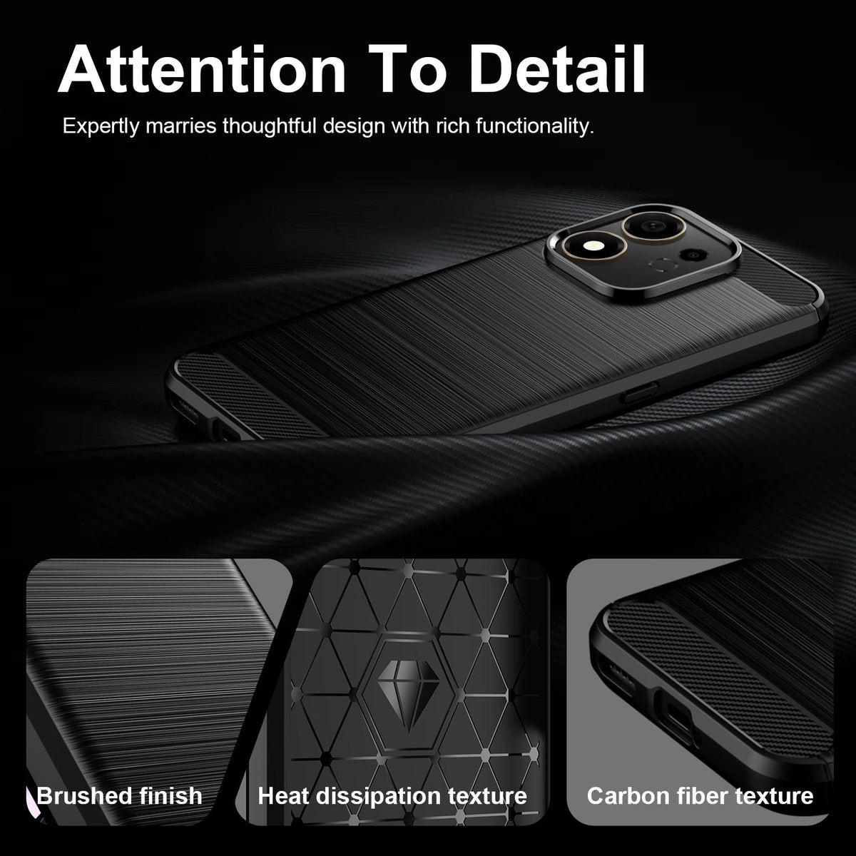 For Honor 600 Smart 5G Carbon Fiber Brushed Texture TPU Phone Case - Black - EDA006224736A