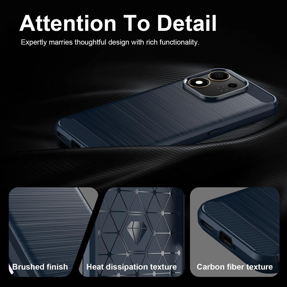 For Honor 600 Smart 5G Carbon Fiber Brushed Texture TPU Phone Case - Blue - EDA006224736B