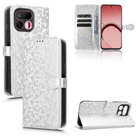 For Realme 16T 5G Global Honeycomb Dot Texture Leather Phone Case - Silver - EDA006276036E