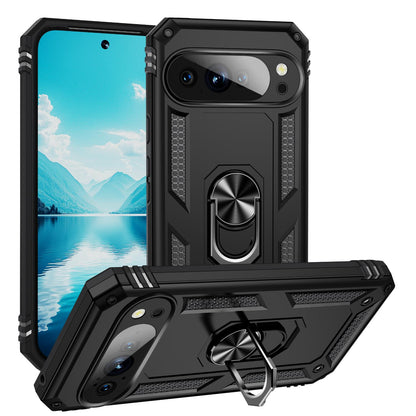 For Google Pixel 11 Pro XL Shockproof TPU + PC Phone Case with Holder - Black - EDA006327708A