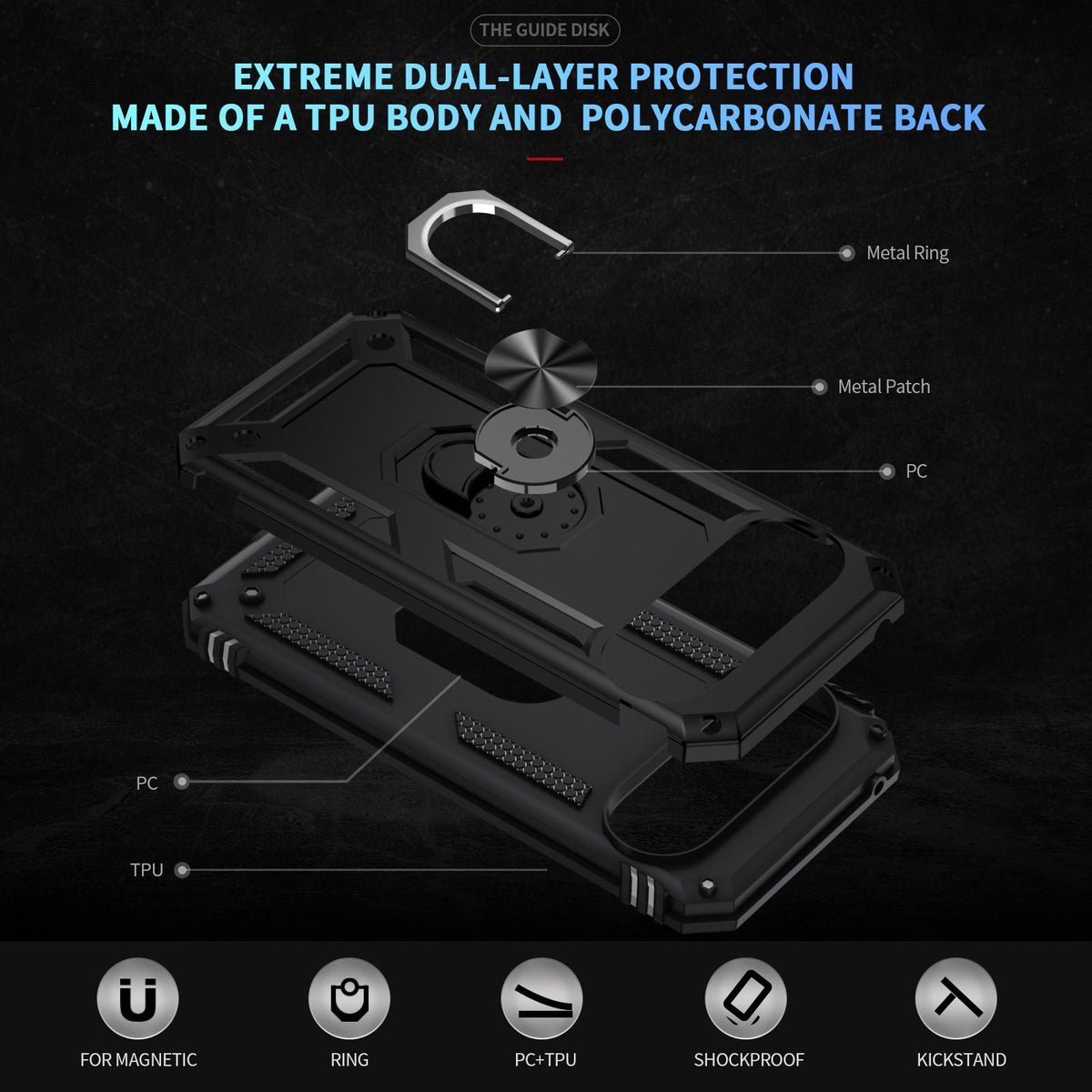 For Google Pixel 11 Pro XL Shockproof TPU + PC Phone Case with Holder - Black - EDA006327708A