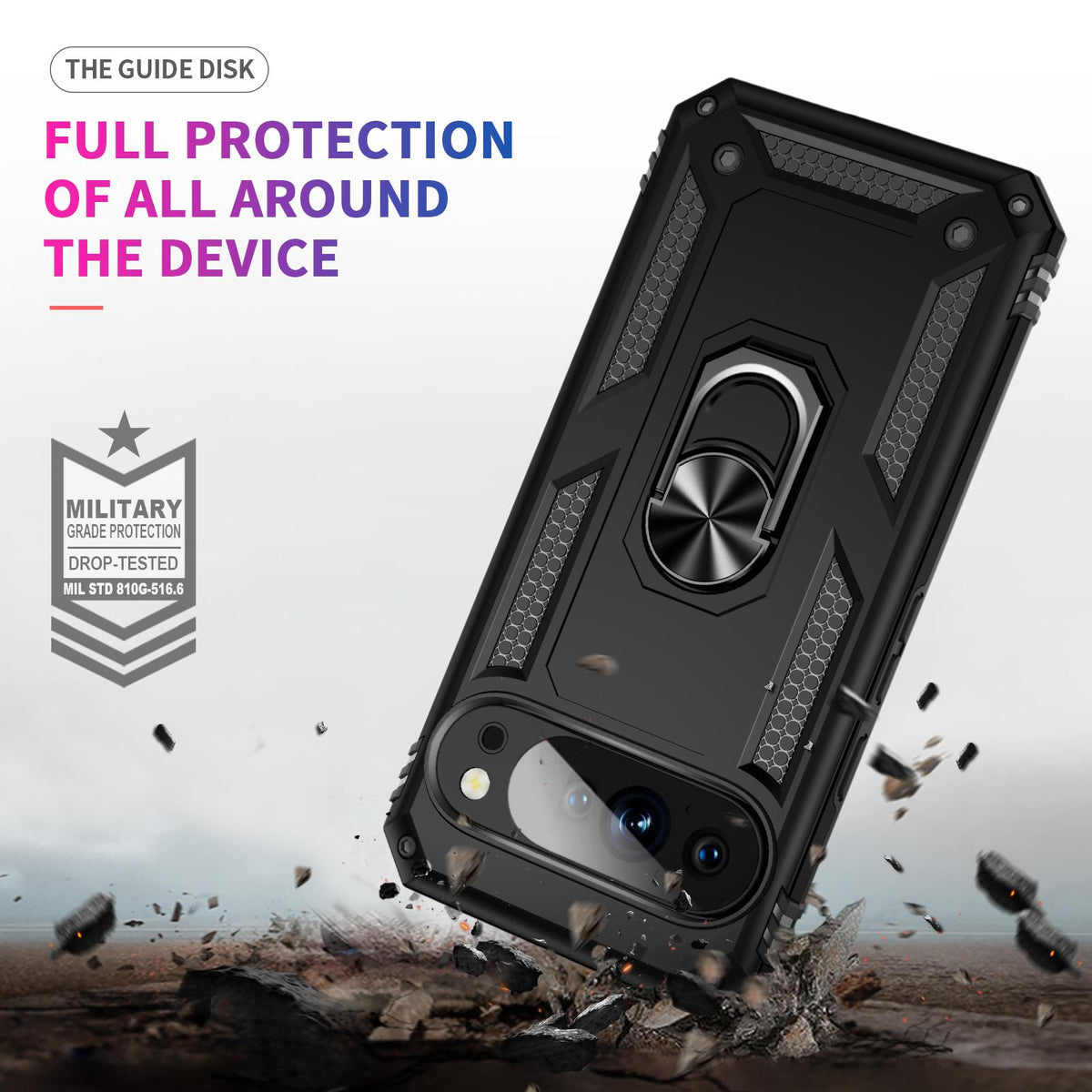 For Google Pixel 11 Pro XL Shockproof TPU + PC Phone Case with Holder - Black - EDA006327708A