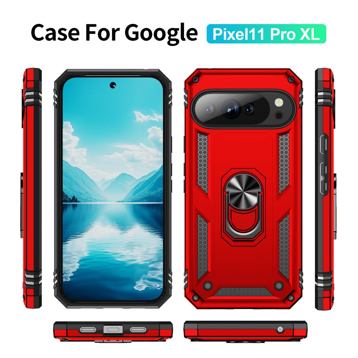 For Google Pixel 11 Pro XL Shockproof TPU + PC Phone Case with Holder - Red - EDA006327708B