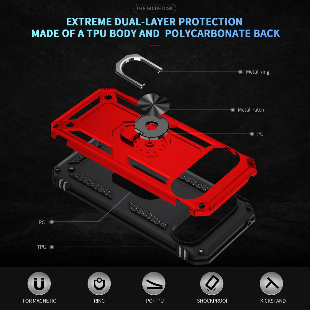For Google Pixel 11 Pro XL Shockproof TPU + PC Phone Case with Holder - Red - EDA006327708B