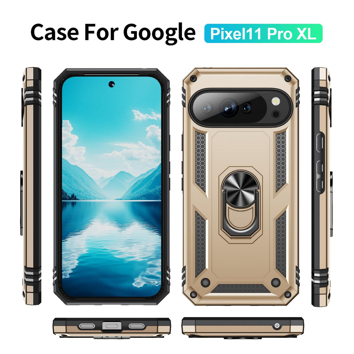 For Google Pixel 11 Pro XL Shockproof TPU + PC Phone Case with Holder - Gold - EDA006327708C